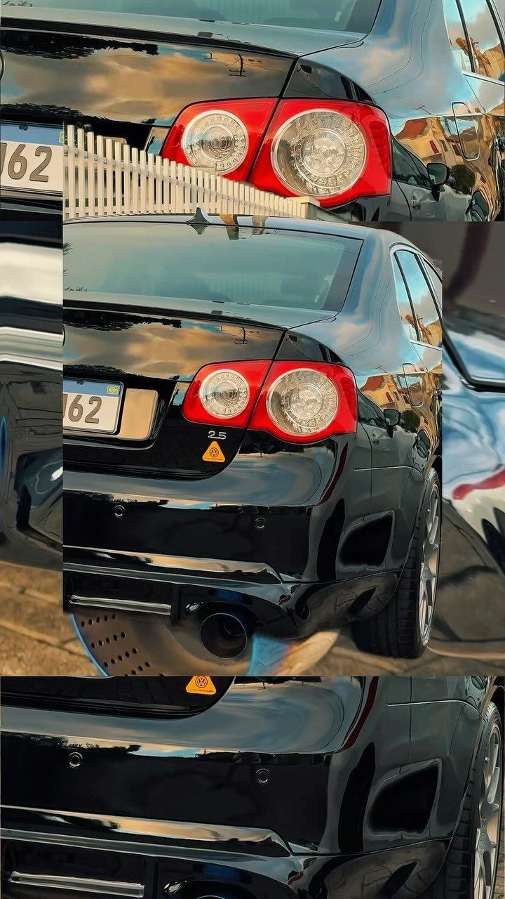 Detalhe do polimento e lanterna traseira de um Volkswagen Jetta preto